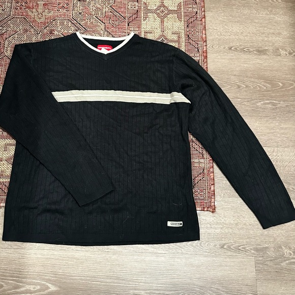 UNIONBAY Vintage Black, Red, & Cream V-Neck Sweater - Picture 1 of 5